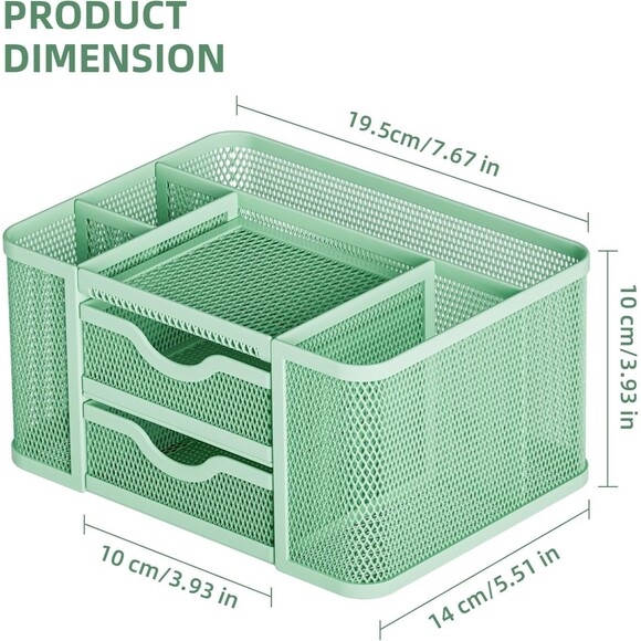 Marbrasse Mesh Desk Organizer, Pen Organizer with 2 Drawer Multi-Functional Penc - Picture 3 of 3